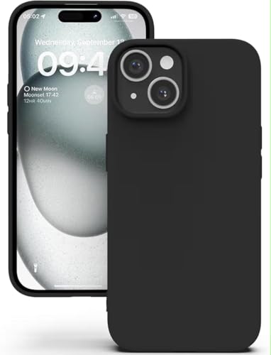 Image of Silicone Case compitable for iPhone 15, Light Blue Protective Cover with Camera Protection Smooth and Soft (Black)