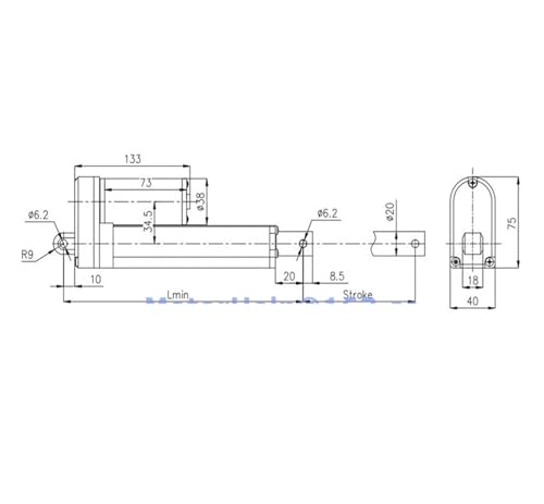 Actuador lineal de 12V con carrera de 400mm y 500N 3