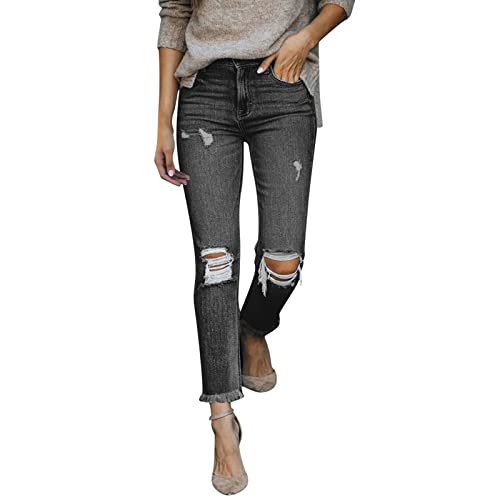 FYEGRE Hose Damen Jeans, Zerrissene Stretch Jeans mit mittlerer Leibhöhe...