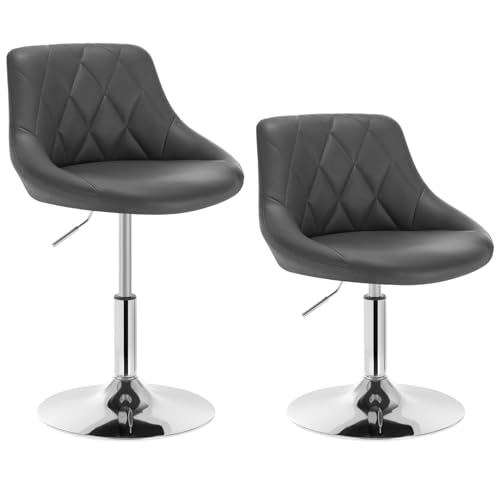 WOLTU Schminktisch Stuhl Hocker, Bequemer Schminkstuhl aus Kunstleder mit Lehne, Höhenverstellbar, 360° Drehbar, für Schlafzimmer, Esszimmer, Küche, Grau, BH241gr-2