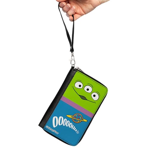 Disney Wallet, Zip Around, Toy Story Alien Eyes Ooooohh Character Close Up Green Purple, Vegan Leather2