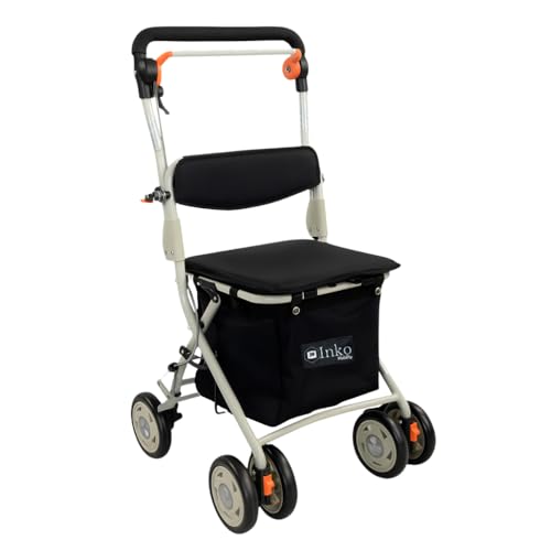 Andador con Carro de Compra para Mayores – Plegable, con Asiento y Respaldo Acolchado, Freno de Seguridad, Bolsa Extraíble Impermeable, Ruedas 360º –Modelo A07