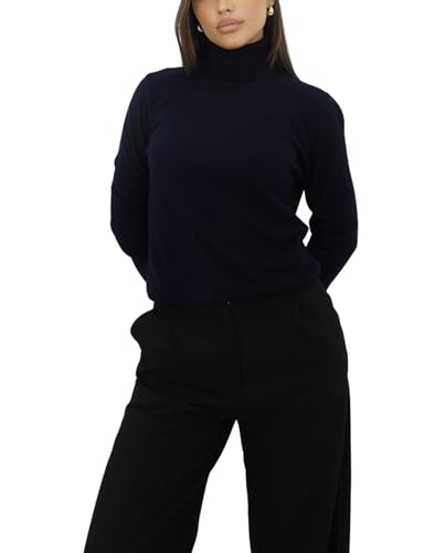 Win's Pull à col roulé en Cachemire pour Femme. Fabriqué en Italie (FR/ES, Alpha/Lettres, S, Taille Normale, Taille Normale, Bleu Marine)
