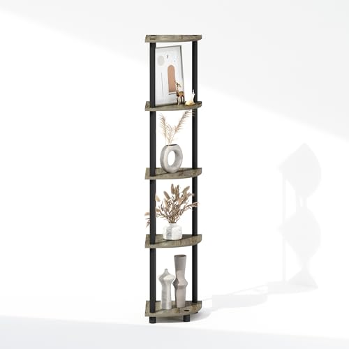 Image of Furinno Turn-N-Tube Storage Shelves, 5-Tier Book Shelf, Corner Shelf, Toolless Open Shelves, for Organization and Storage, Living Room, Home Office, Hallway, Bedroom, French Oak
