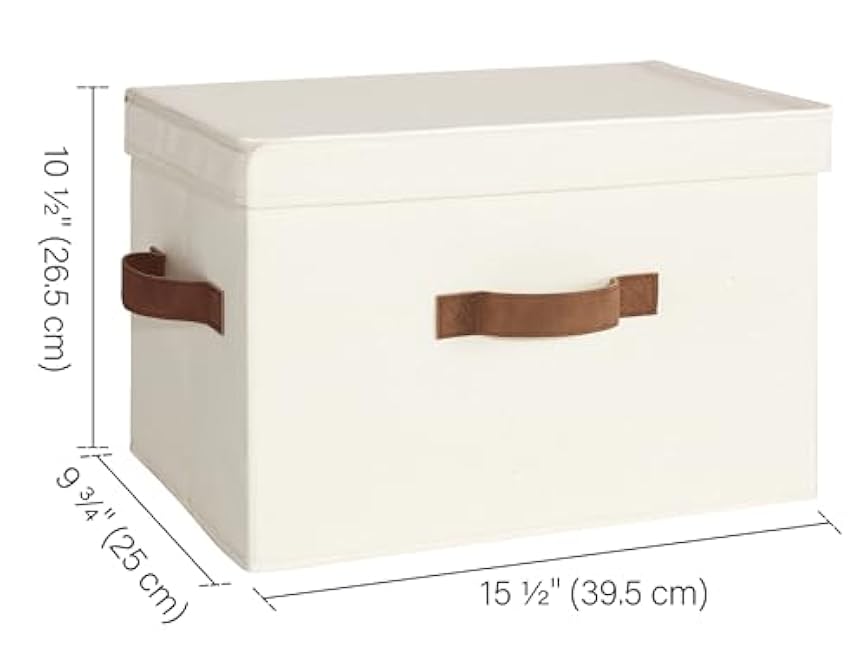 StorageWorks Fabric Storage Bins with Lid, Decorative Storage Boxes for Shelves, Stackable Closet Organizer Basket with Handles, Large, Ivory White, 2-Pack