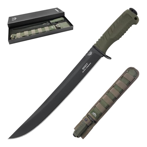 HOKC Bebut | 832-788821 | Hunting Knife, Tactical Knife, Outdoor Knife by Official Dealer - Designed by Russian Master Aleksander Biryukov - Advanced Guard, TPR Handle, Extended Tang, Hammer Pommel, Long and Durable AUS8 Stainless Steel, Black Titanium Coated, Sabre Grind - Ideal for Camping & Hunting