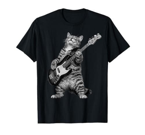 Bass Guitar Cat Retro Bassist Cat Vintage Music T-Shirt