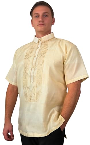 Ivory White Short Sleeve Organza Barong Tagalog Order US Size2