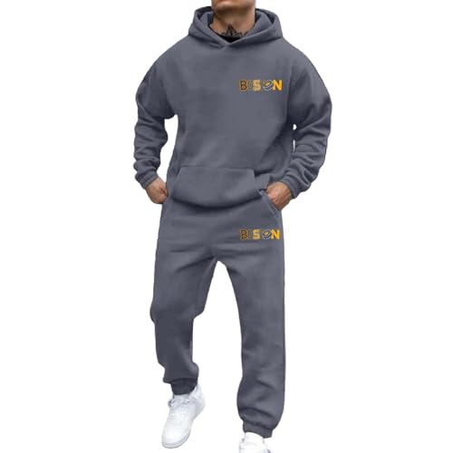 Ensemble homme contre le froid quotidien, sweat à capuche et jogging streetwear gris foncé M