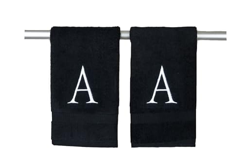 Decorvo Black Monogrammed Hand Towels for Bathroom- Black and White
