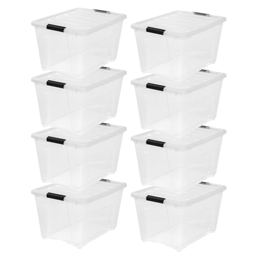 Image of IRIS USA 8 Pack 54 Qt Storage Bin Plastic Gasket Box, Tight Latching Lids, Pearl