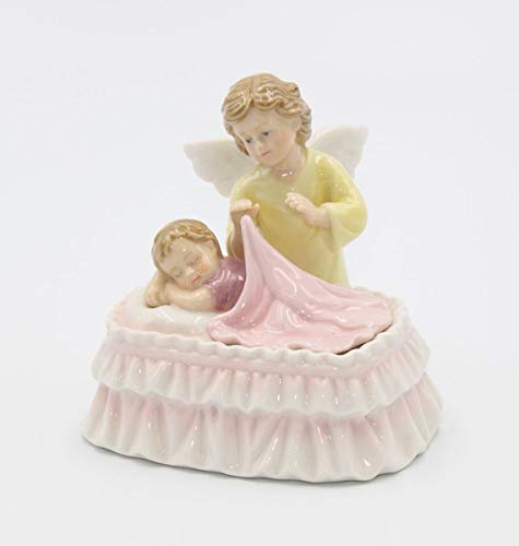 Cosmos Gifts Fine Porcelain Guardian Angel with Baby Asleep in Crib Music Box Figurine (Music Tune: Wiegenlied Brahms Lullaby), 4-1/2' H