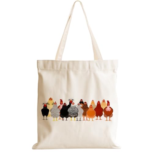 Funny Chicken Gifts Chicken Decor Canvas Tote Bag Cute Canvas Bag with Pocket Weekender Beach Bags Gifts for Women Animal Lovers Coworker Reusable Grocery Bags Travel Bags for Friendship Birthday