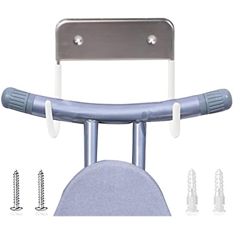 ZHOUSTOU Ironing Board Hanger Stainless Steel Ironing Board Holder Large & Small Ironing Board Hook Wall Bracket for Ironing Boards Towels and Bags (White with Screws) Cover