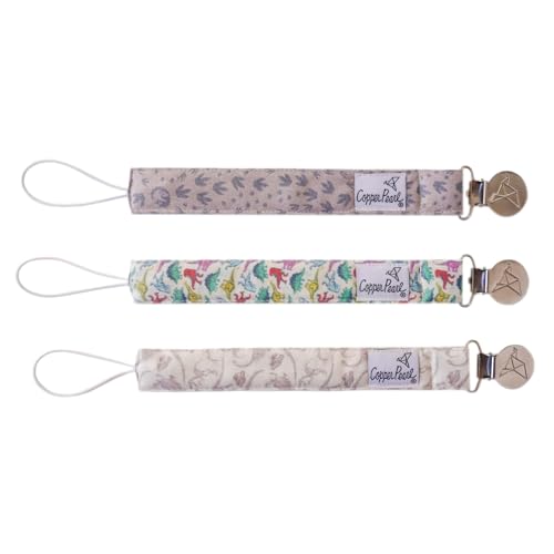 Copper Pearl Pacifier Clip 3-Pack: Premium Knit Binky Clips for Baby Girls and Boys - Stylish Stainless Steel Pacifier Holder Clip - Baby Pacifier Clips for No More Floor Drops - Jurassic Park
