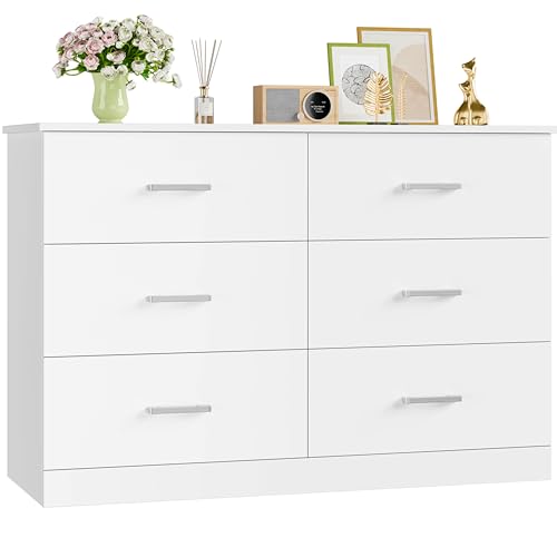 FOREHILL Kommode weiß mit 6 Schubladen Kommodenschrank für Schlafzimmer, Flur Sideboard für Wohnzimmer Schubladenschrank weiß 108 x 73 x 40 cm