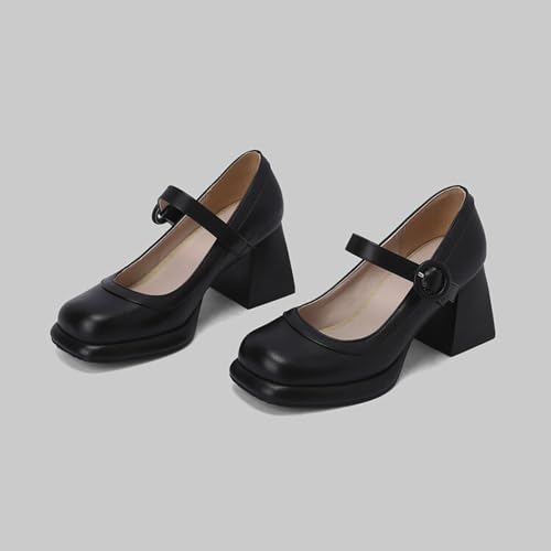 Women's Square Toe Chunky Heel Mary Jane Shoes with Adjustable Ankle Strap,Retro Leather Platform Block High Heels Pumps Shoes for Office Party Casual Wedding3
