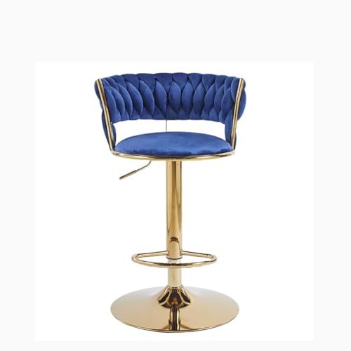 Image of Creative Blue Velvet Bar Chair | Modern Adjustable Bar Stool for Home, Kitchen & Bar Use | Electroplated Metal Base | 1.87 Feet Seat Height | Tufted Design | Qty 1