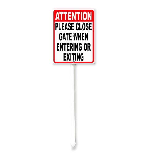 Vdenvileye Attention Please Close Gate When Entering Or Exiting Yard Sign with Stake 20x30cm Rustproof Aluminum Lawn Decorations Sign for Outdoor Road Street Garden Decor