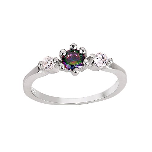 CloseoutWarehouse Simulated Rainbow Topaz Cubic Zirconia Three Stone Ring Sterling Silver (Comes in Colors)2