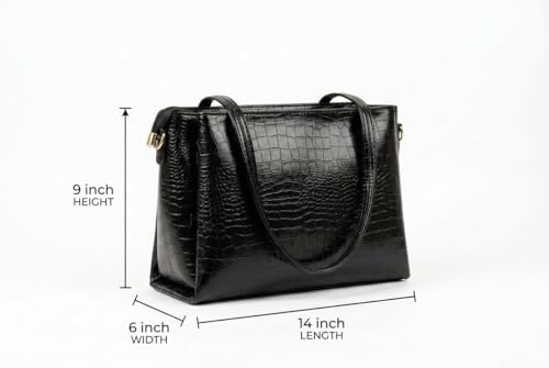 Image of AVERAA Women's Premium Croco Pattern Handbag with Sling Strap | Large Tote Purse L14xW6x9 Inch | Multi-Compartment Office Bag | Stylish Shoulder Bag for Work, Travel & Daily Use
