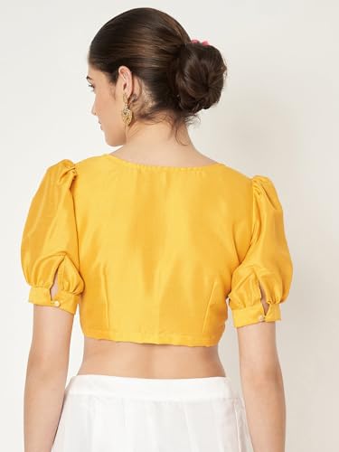 Image of studio rasa Women's Silk Blend Printed V-Neck Padded Readymade Top for Festive Party Wedding