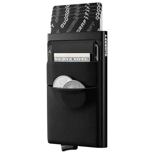 DUGRAFT Minimalist Card Wallet for Men, Slim Wallet Card Holder Pop Up Wallet with Money Front Pocket RFID Blocking Metal Credit Card Case for Men, Small Smart Wallet (Black)