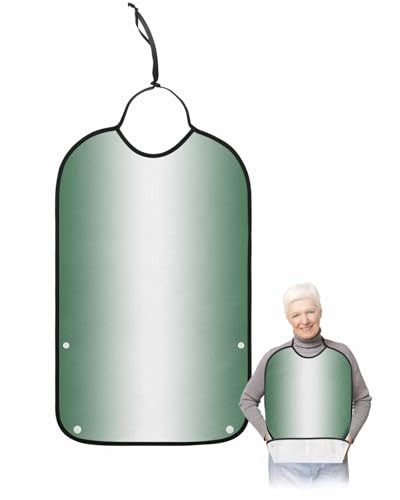 LEOKOTI Dark Green Ombre Adult Bibs for Eating, Waterproof Bibs with Food Catcher & Adjustable Snap Closure, Modern Gradient Abstract Art Washable Clothing Protectors Adult Bibs for Elderly Women/Men