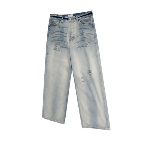 Men’s Trendy Workwear Jeans, Ripped Style, Embroidered Letters, High-Rise Button Design4