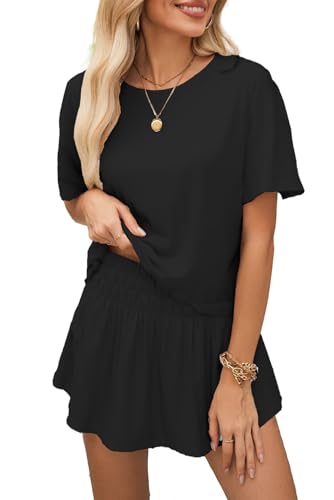 Opemiby Womens Summer 2 Piece Outfits Casual Short Sleeve T