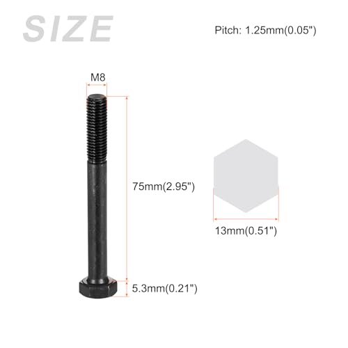 Image of METALLIXITY Hex Bolts (M8-1.25x75mm) 5Pcs, Carbon Steel Fully Threaded Black Oxide, Coarse Thread UNC Hex Head Screw Bolt - for Furniture Repair