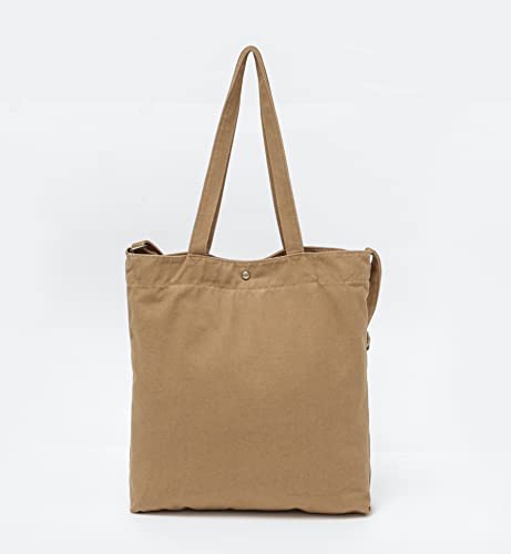 Image of Jeelow 16oz Washed Canvas Tote Bag, Heavy Duty Shoulder Crossbody Handbag, 2 Front Pockets and Snap Closure for Men and Women