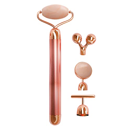Lifelong Electric Jade Roller with Ball Roller, T-Shape Roller & Y-Shape Roller Massage Heads| Facial Roller Kit for Face, Eye, Neck, Jade Roller, Anti-Aging Facial Massager for Anti-Wrinkles | Battery Powered (LLM729, 1year Warranty, Rose Gold)