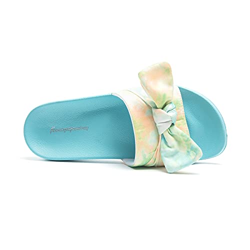 Image of FUNKYMONKEY Women's Bowknot Slides Sandals Comfort Casual Beach Slippers | Soft Denim Fabric Upper & Comfortable EVA Sole, Lightweight Slip-On Slides for Summer, Beach, Pool, and Daily Casual Wear