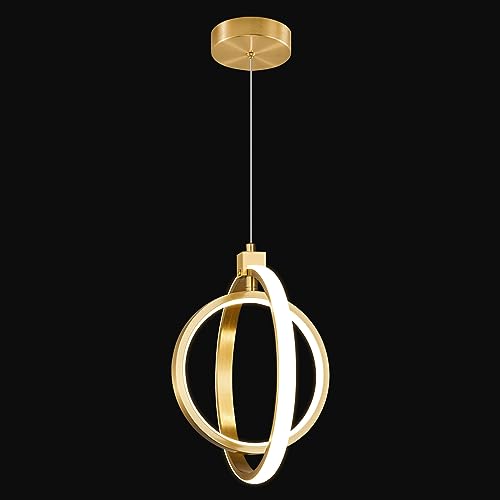 Image of Modern LED Chandelier Gold Ring Pendant Light Fixtures 4000K Dimmable Height Adjustable Pendant Lighting for Dining Room Kitchen Island Bedroom Living Room Foyer(1-Pack)