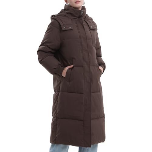 PUFFIT Damen Winter Mantel mit Kapuze Warmer Wasserdicht Lang Jacke Steppmantel Female