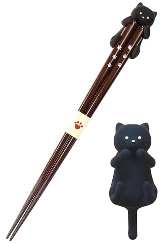 FlaColle 【ねこ好き必見 かわいい 猫のお箸】 箸 箸置き セット 食洗機対応 プレゼント 【全6種】 (くろねこ)