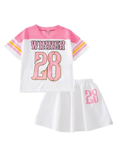 Image of PureChapter Tween Girls 2 Piece Outfits Short Sleeve Tops and Pleated Skirt Set, Cute Pleated Skirt for Girls Size 7-14