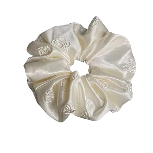 Coletero de satén blanco crema grande anticaída y rotura para cabello rizado y liso