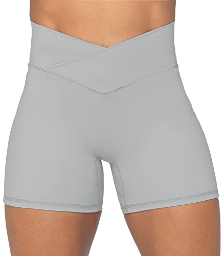 Image of Sunzel Crossover Biker Shorts for Women, No Front Seam V High Waist Yoga Workout Gym Shorts with Tummy Control | 4 Or 6-Inch Inseam, High Waisted, Tummy Control, Crossover Waist, Buttery Soft, No Front Seam, Squat Proof, Compression