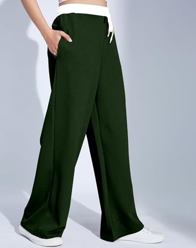 Image of Mehrang Wide Leg Drawstring Pants, with Contrast Waist Band || Casual Lounge Wear Side with Pockets, High Waisted, Relaxed Fit Trouser for Women