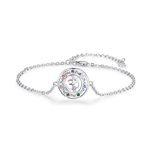 KINGWHYTE Chakra Armband 925 Sterling Silber Yoga Aum Om Ohm...
