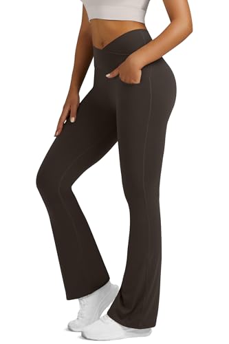 Image of Flare Leggings for Women Yoga Pants with Pockets High Waisted Crossover Flare Leggings Bootcut Casual Yoga Pants
