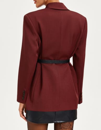 GRACE KARIN Women's Blazer Business Casual 2026 Fall Work Office Suit Jackets Long Sleeve Lapel Open Front with Pockets Wine Medium — view 2