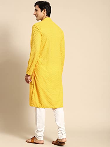 Image of Rajubhai Hargovindas Men Pure Cotton Chikankari Embroidered Straight Kurta