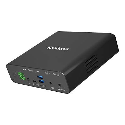 Krisdonia Laptop Power Bank 32000mAh Portable Charger 100W PD External Battery Pack - 2X DC (Up to 24V) - 2X USB QC3.0-1X PD TYPE-C 100W for Laptop, MacBook, Tablet, Smartphone and More Cover