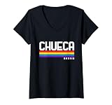 Mujer Diseño Chueca Madrid con bandera LGBT arcoíris Camiseta Cuello V