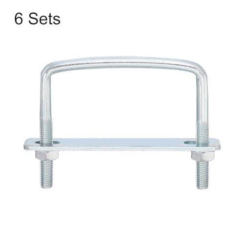 Image of uxcell Square U-Bolts, 6 Sets 82mm Inner Width 75mm Length M8 Zinc-Plated Carbon Steel U Clamp Bolt with Nuts and Plates, for Boat Trailer