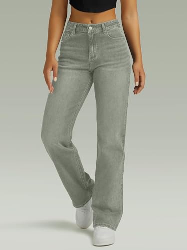 Image of FUNUCA Straight Leg Jeans for Women,High Waisted Wide Leg Loose Microelastic Boyfriend Denim Pants