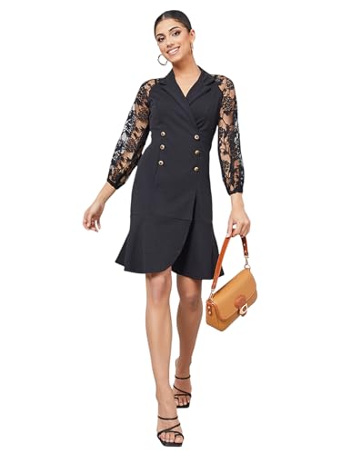 Image of Miss Chase Women's Round Neck Sleeveless Polyester Ruffled Knee- Length Dress